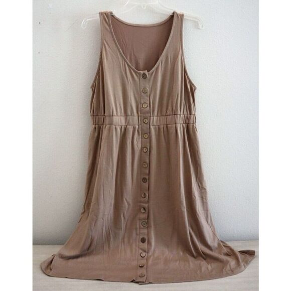Blencot YL5W2211257 Women's Sz Large Khaki Sleeveless Button Down Casual Dress - Picture 1 of 9